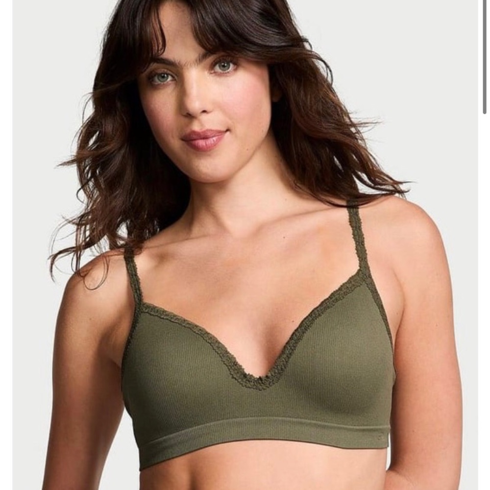 Olive Green Lace-Trim Wireless Bralette